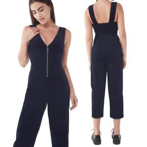 Urban Outfitters BDG Corduroy Jumpsuit Zipper Front V Neck Navy Blue Womens S